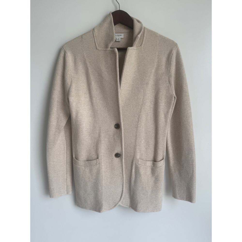 J. Crew Tan Cotton Sweater Blazer Small Beige Knit Jacket Button Officecore